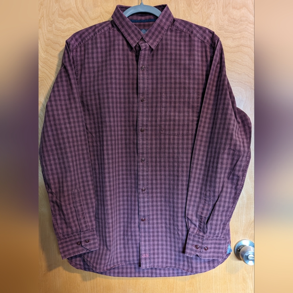 Johnston& Murphy Shirt Mens Medium Red Plaid Flip Cuff Button Up Long